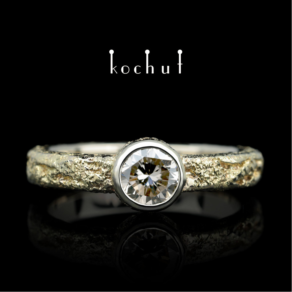 Engagement ring «Soul and body». White gold, gold fusing, cognac diamond