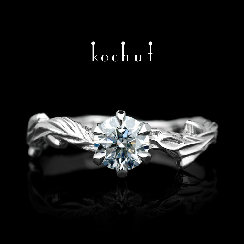 Engagement ring «March twig». Platinum, diamond