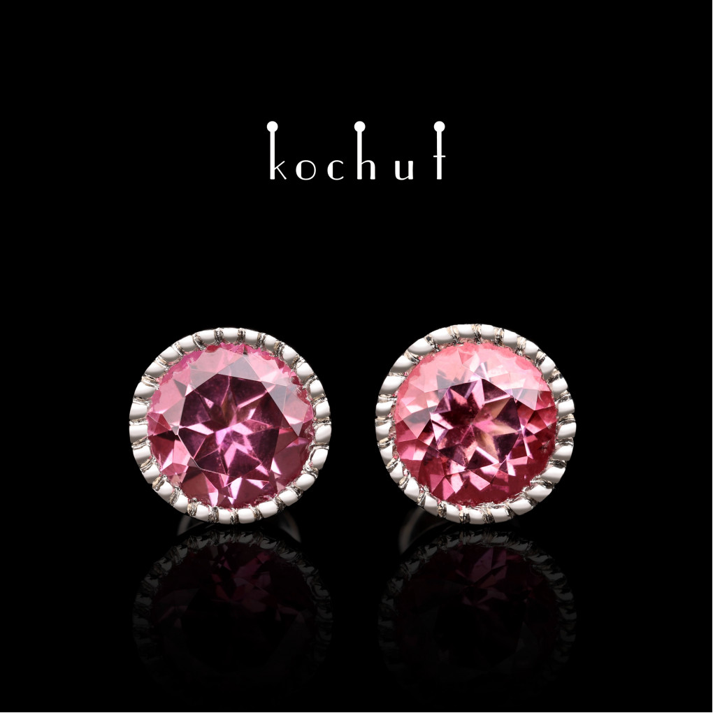 Earrings «Thiamine» . Palladium gold, pink topazes
