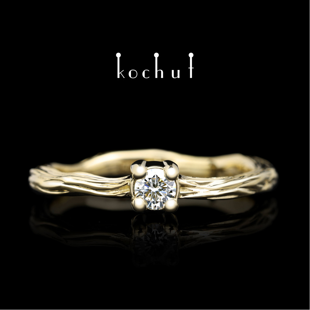 Engagement ring «Winter twig». Yellow gold, diamond