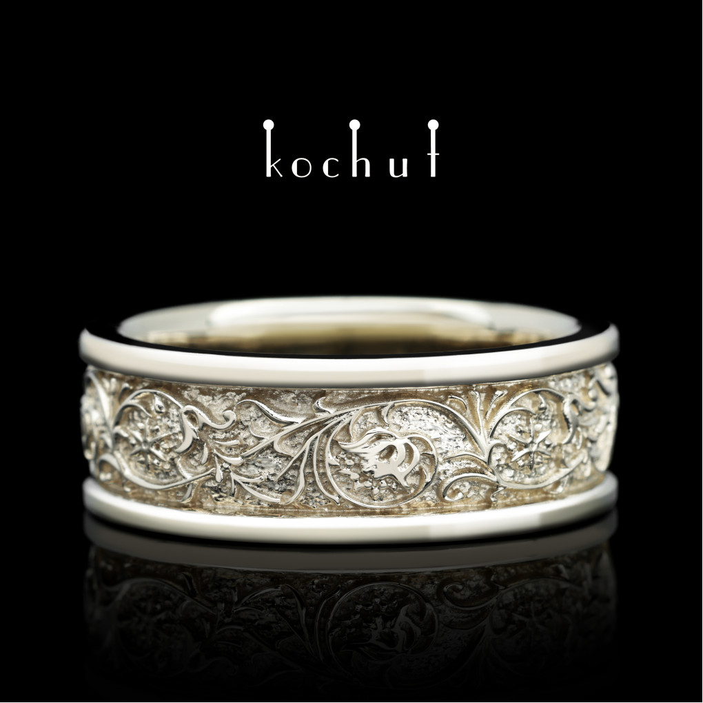 Wedding ring «Harmony of nature with two rims». White gold