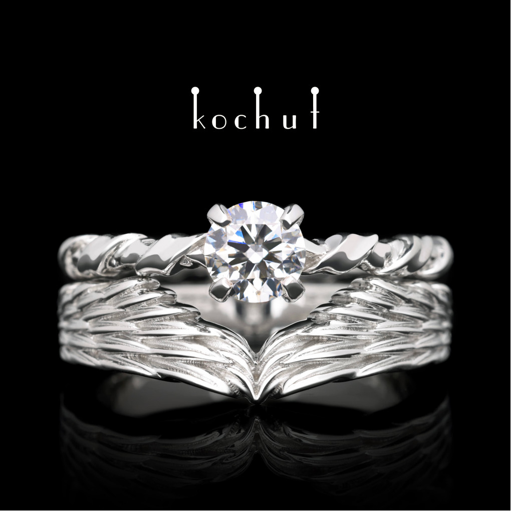 Double engagement ring «Elena Troyanskaya». White gold, diamond, white rhodium