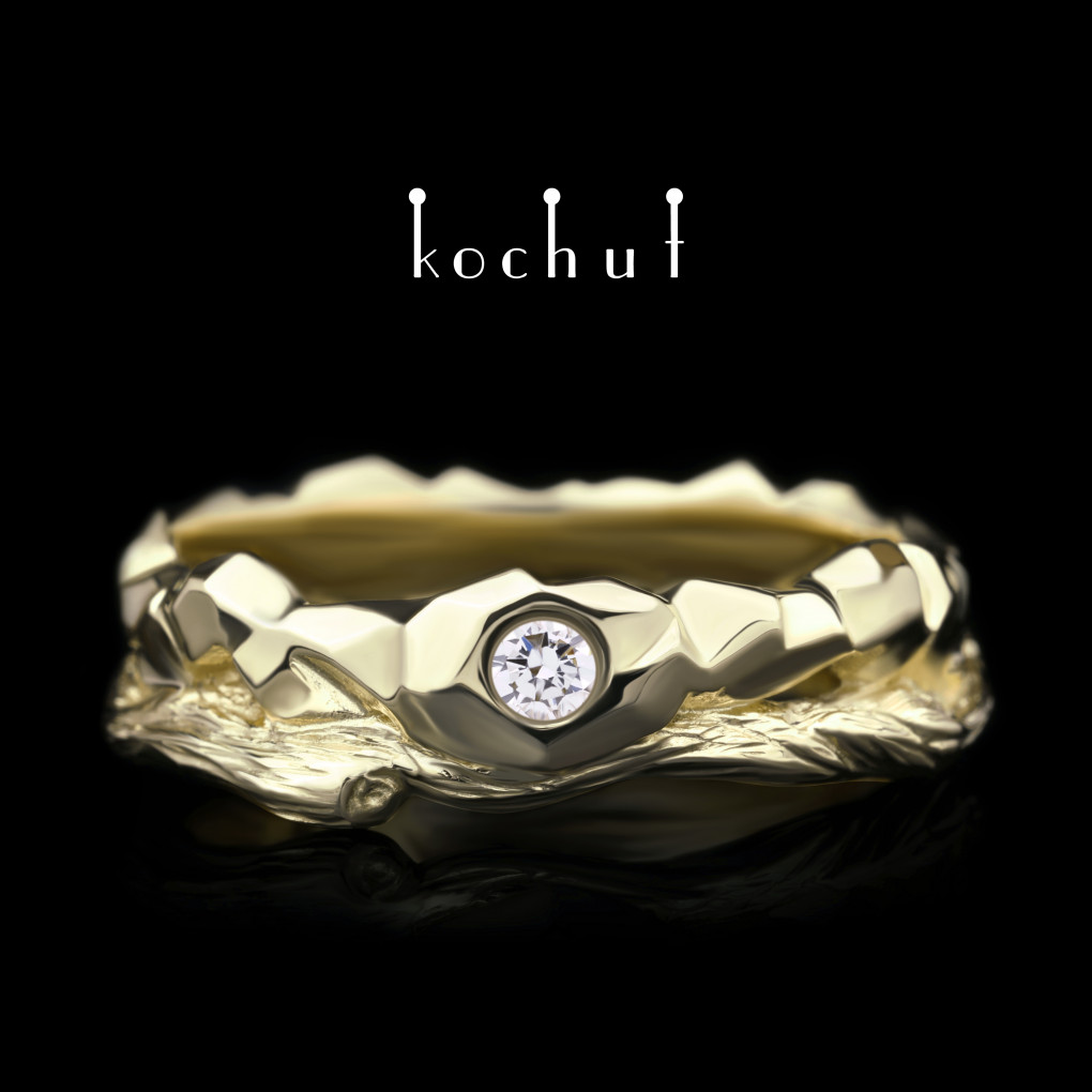 Wedding ring «Stone and twig». Yellow gold, diamond
