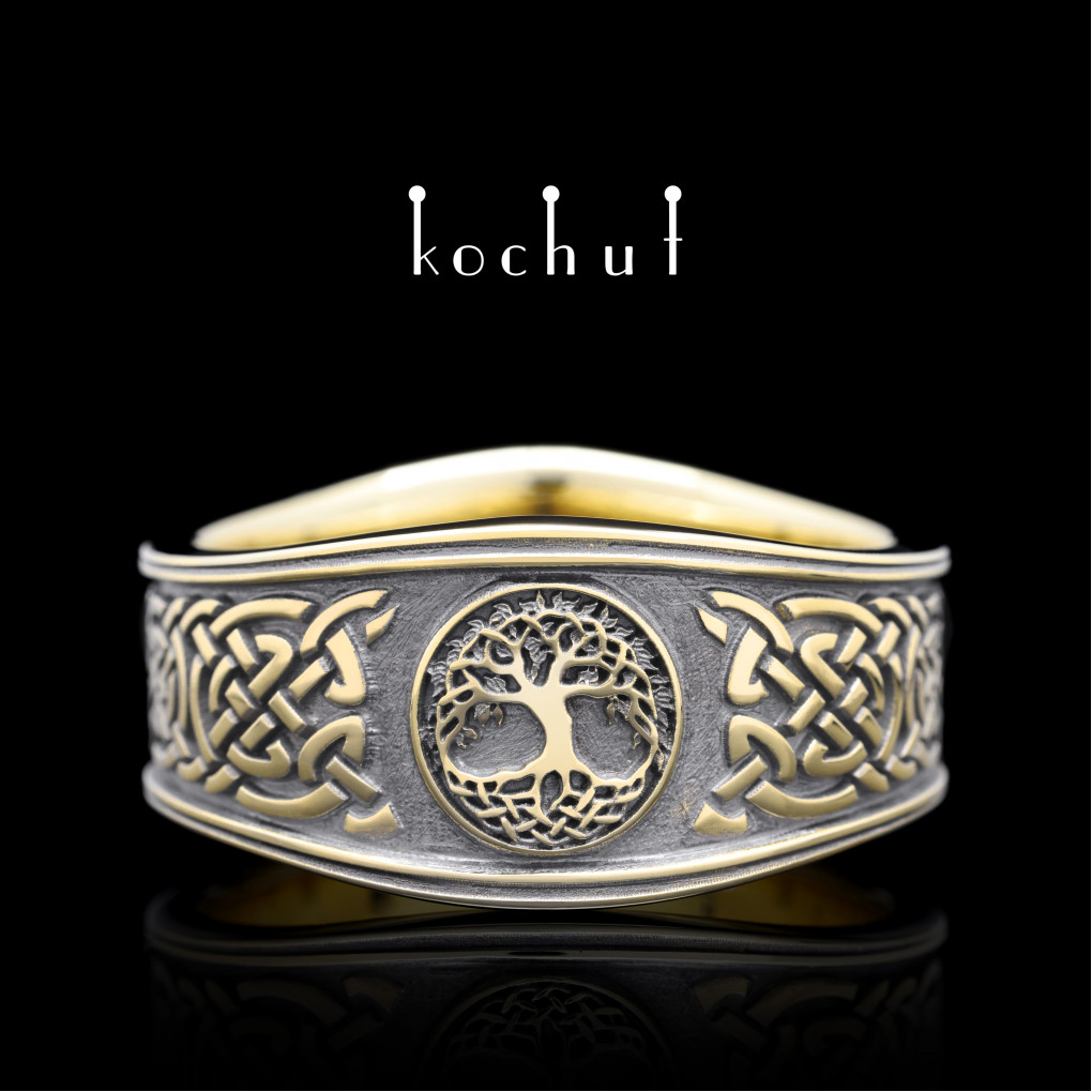 Ring «Celtic monogram». Yellow gold, black rhodium