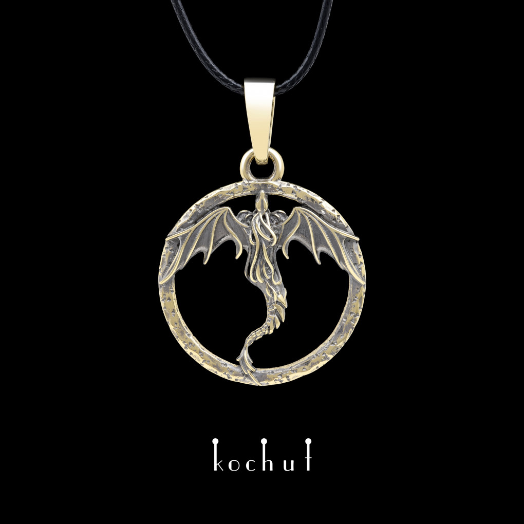 Pendant «Dragon». Yellow gold, black rhodium