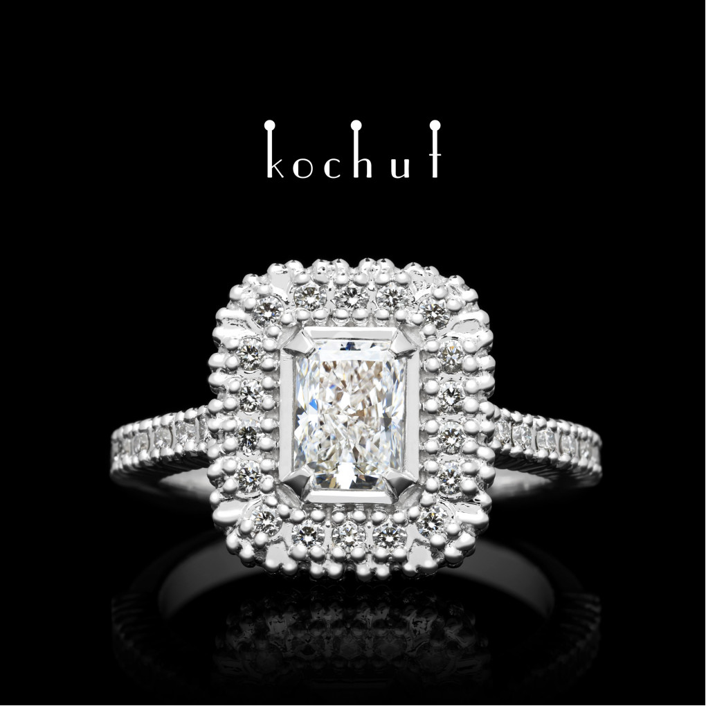 Engagement ring «Greatness». White gold, diamonds, white rhodium