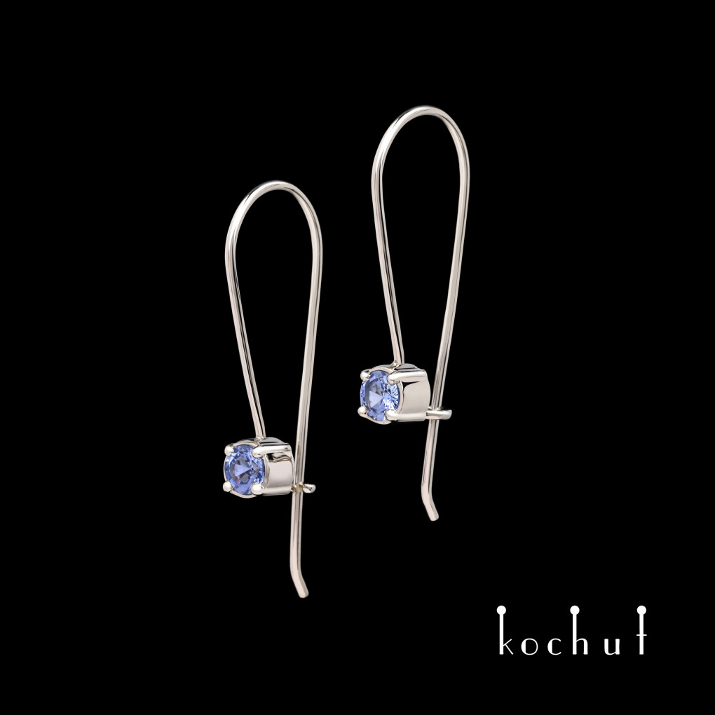 Earrings «Nectar of love». Palladium gold, cornflower sapphires