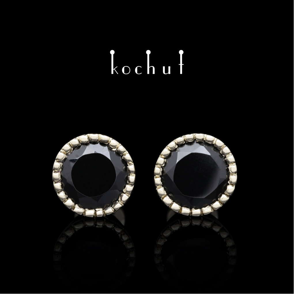 Earrings «Thiamine». White gold, black spinel