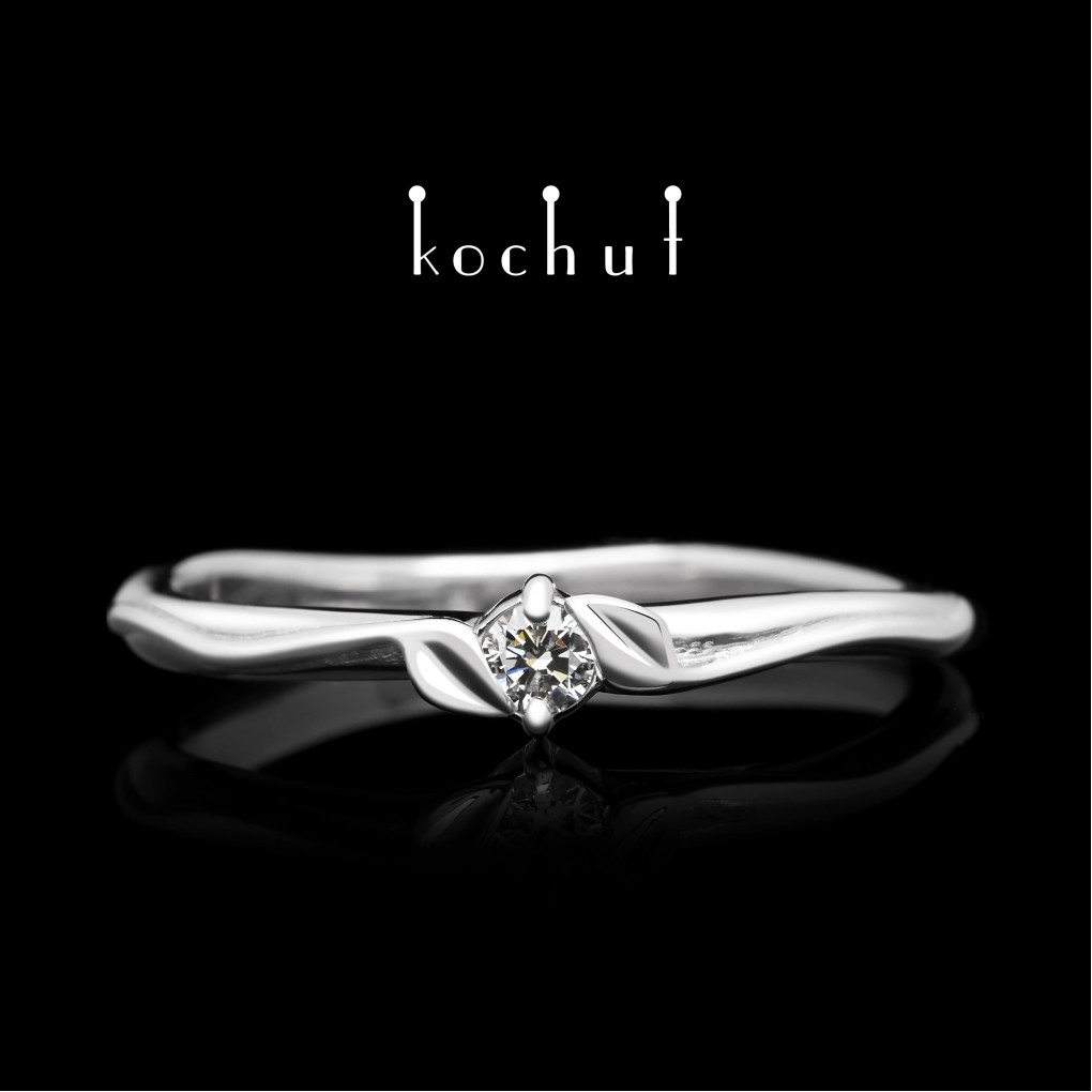 Engagement ring «Small joy». White gold, diamond, white rhodium