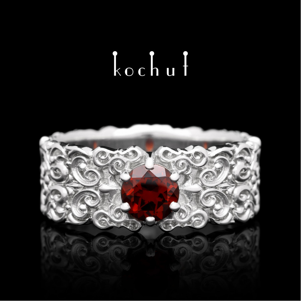 Ring «Notre-Dame.» Silver, red garnet, white rhodium