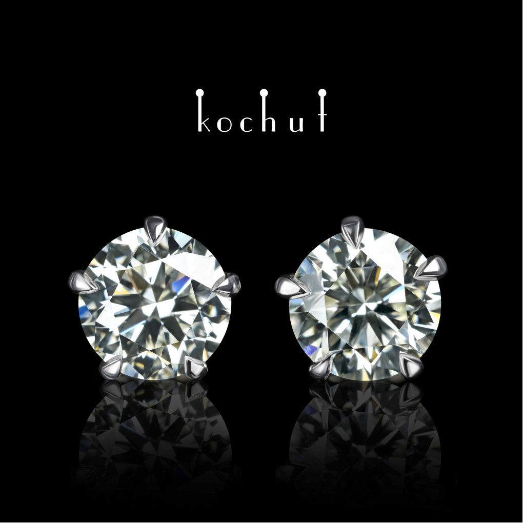 Earrings «Infinity». White gold, diamonds, white rhodium