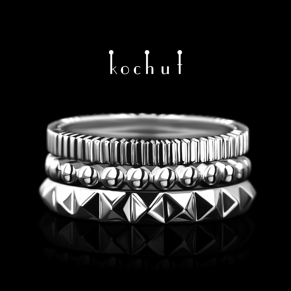 Ring set «Facets of Character». White gold, white rhodium