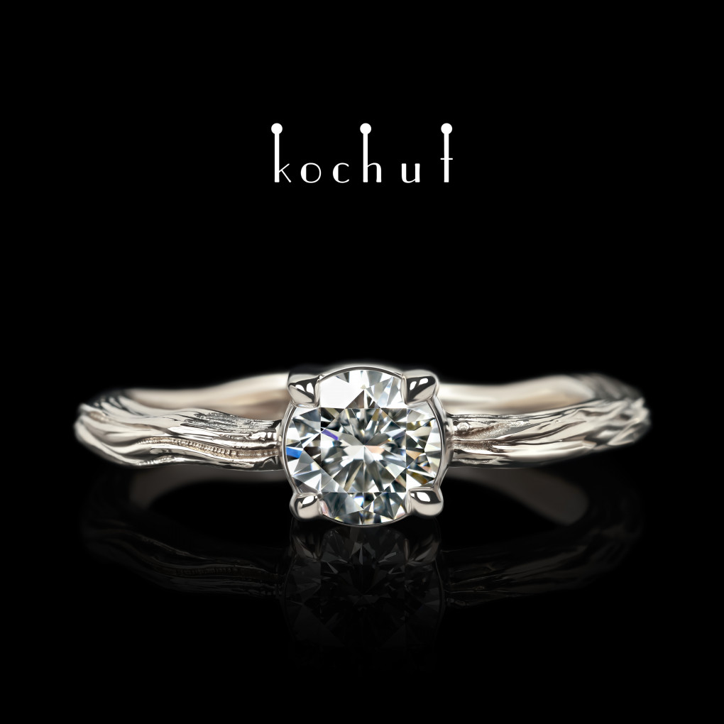 Engagement ring «Winter twig». Palladium gold, diamond