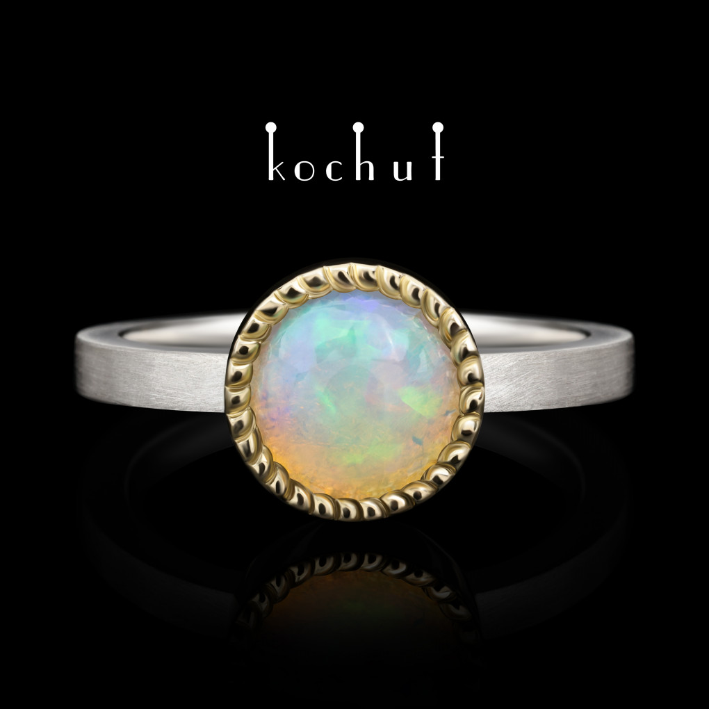 Ring «Jupiter». Silver, yellow gold, opal