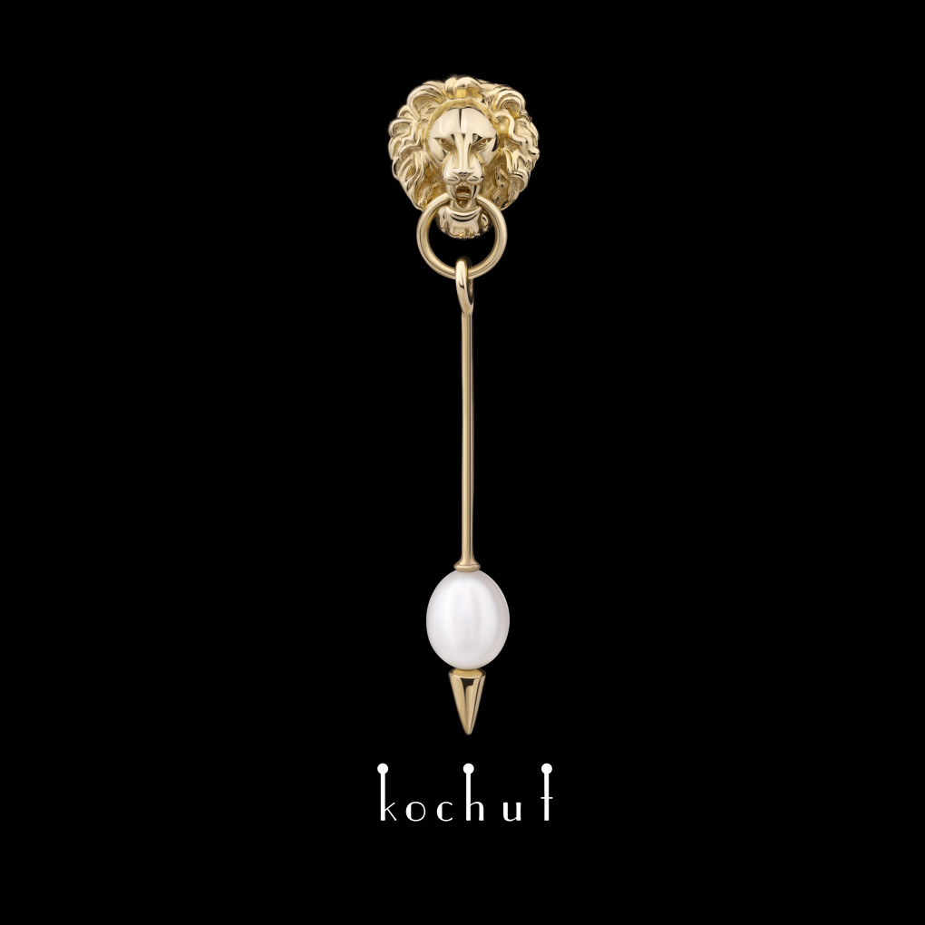 Earring «Perla di Leone». Yellow gold, pearl