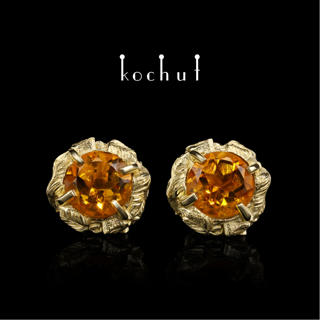 Earrings «Sun Forest». Yellow gold, citrine