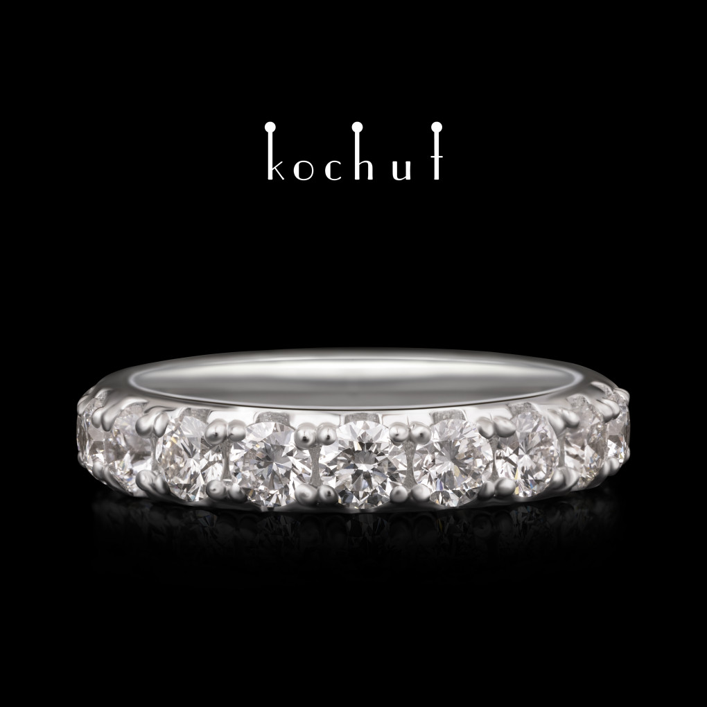 Engagement ring «My orbit». White gold, white rhodium, 3 mm diamonds