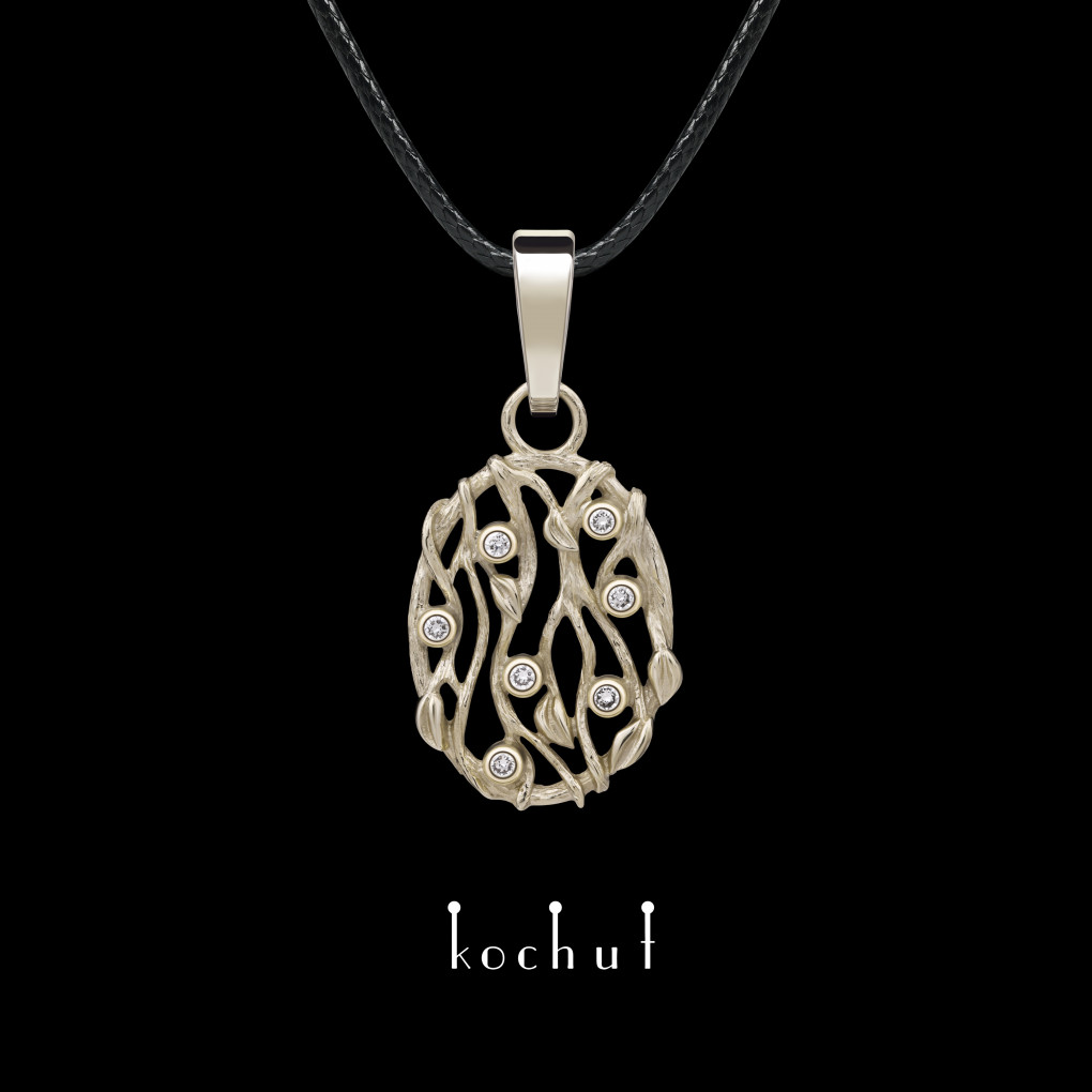 Pendant «Forest Veil». White gold, diamonds